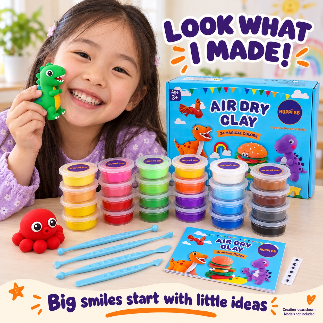 Colourful air dry clay creations made by a child