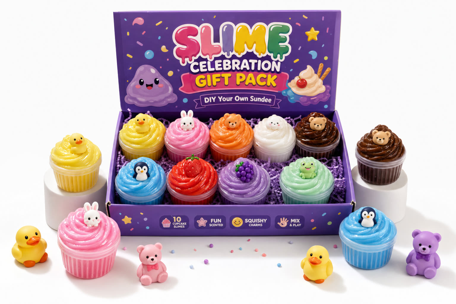 HUPPI BB Slime Celebration Gift Pack with 10 cupcake-styled slime jars