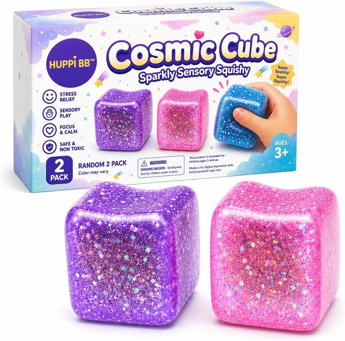 HUPPI BB Cosmic Cube sparkly sensory squishy two-pack